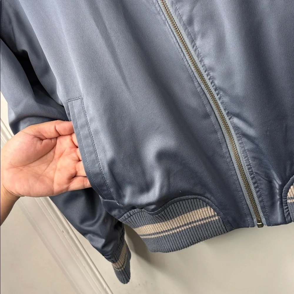 AMERICAN EAGLE SIZE M SATIN FLORAL EMBROIDERED BOMBER JACKET WOMEN BLUE - Picture 6 of 6